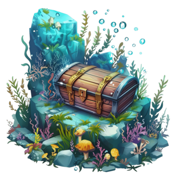 pngtree underwater game landscape with submarine chest png image